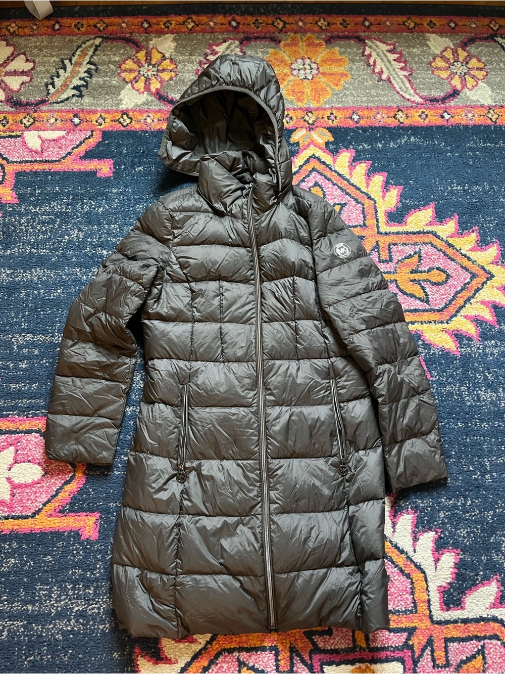 Michael Kors Charcoal Quilted Puffer Jacket with MK-Zip